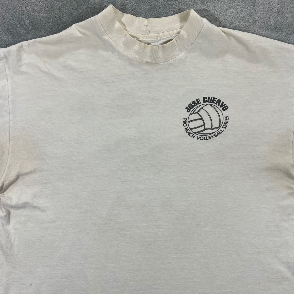 Vintage Jose Cuervo T-Shirt L White 1985 Pro Beach Volleyball Single Stitch Flaw